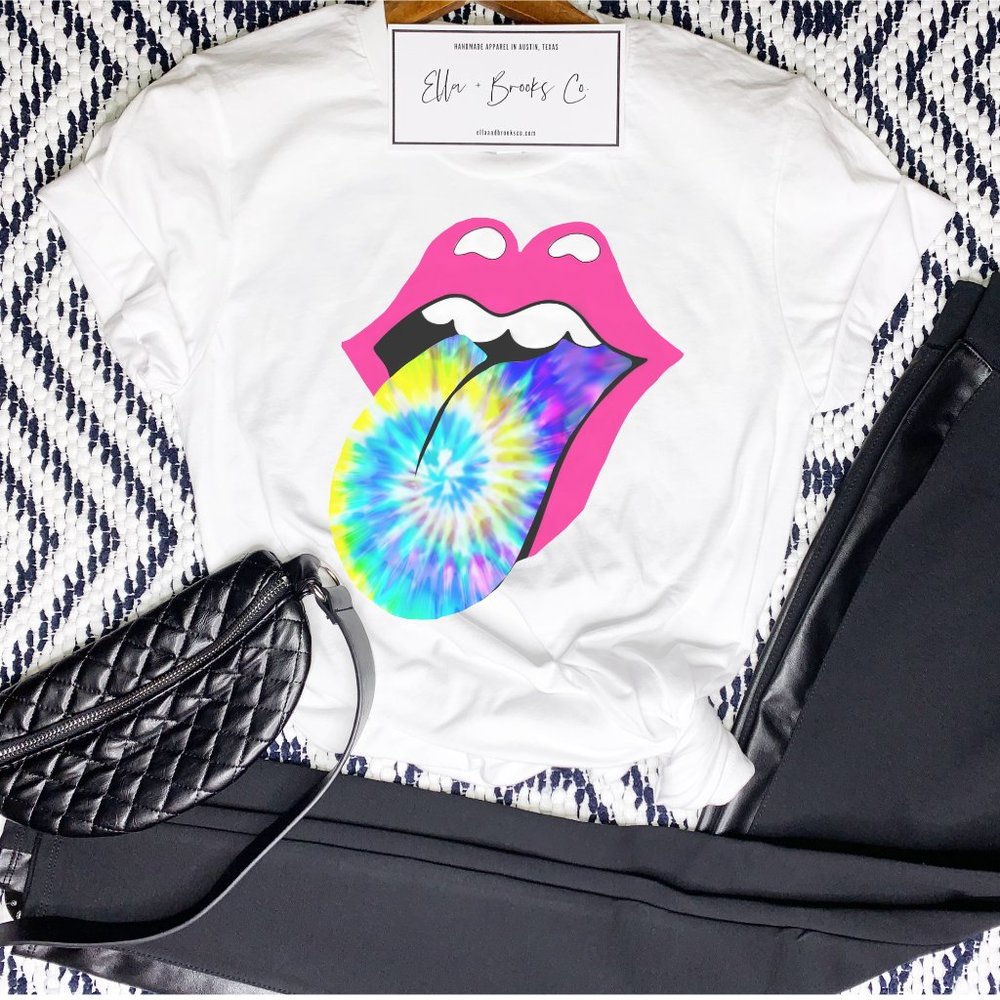 Tie Dye Rolling Stones Tongue Graphic Tee NEW - Picture 3 of 5